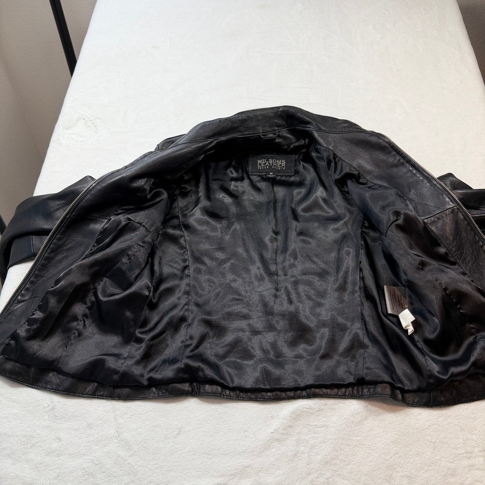 Wilsons‎ Leather Pelle Studio Jacket Womens M Black Good Zip Mock Neck Moto - Picture 5 of 8